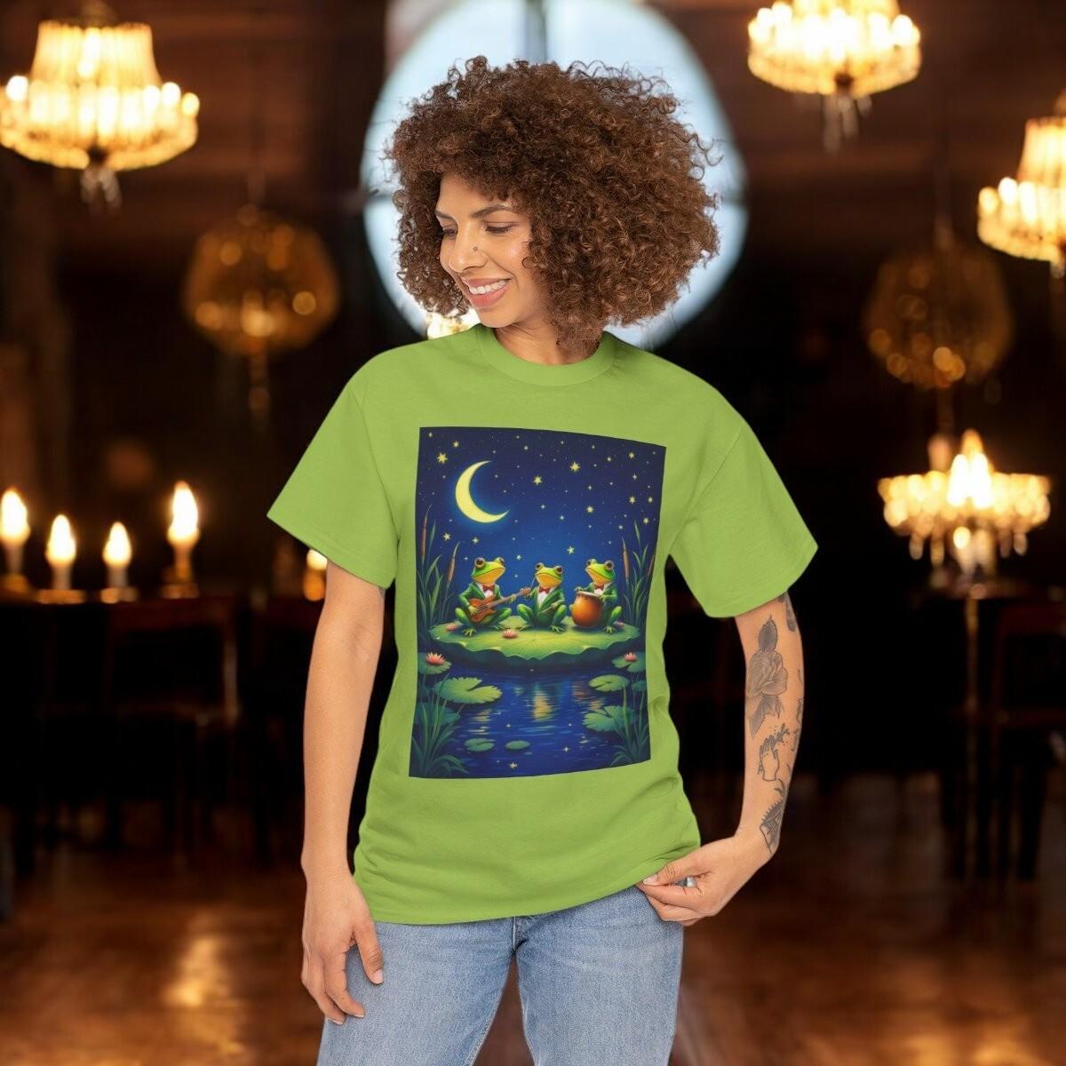 Frog Musicians on Lily Pads T-Shirt | Funny Amphibian Band Tee Quirky Jazz Frogs S