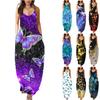 Women's Fashion Casual Sexy Printing Round Neck Suspender Vest A-line Long Dress