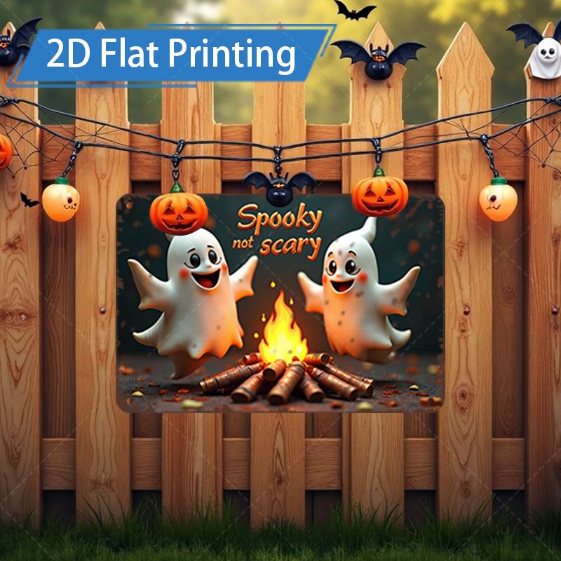 D FLAT pc Metal Sign Halloween Ghosts Campfire D Flat Print Metal Sign 20x30cm(7.8x11.8inch)
