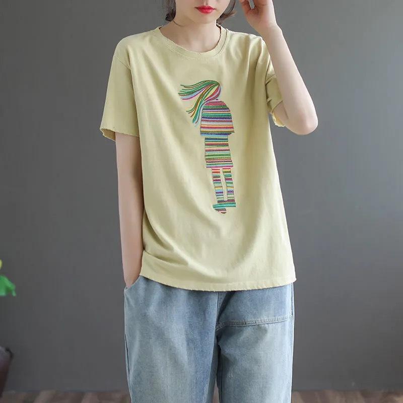 

Новая женская летняя футболка с коротким рукавом и круглым вырезом, универсальная, большого размера, свободная, модная, однотонная, в стиле ретро 4XL 180-100kg