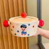 ZISIZ Cute Ceramic Noodle Bowl with Lid