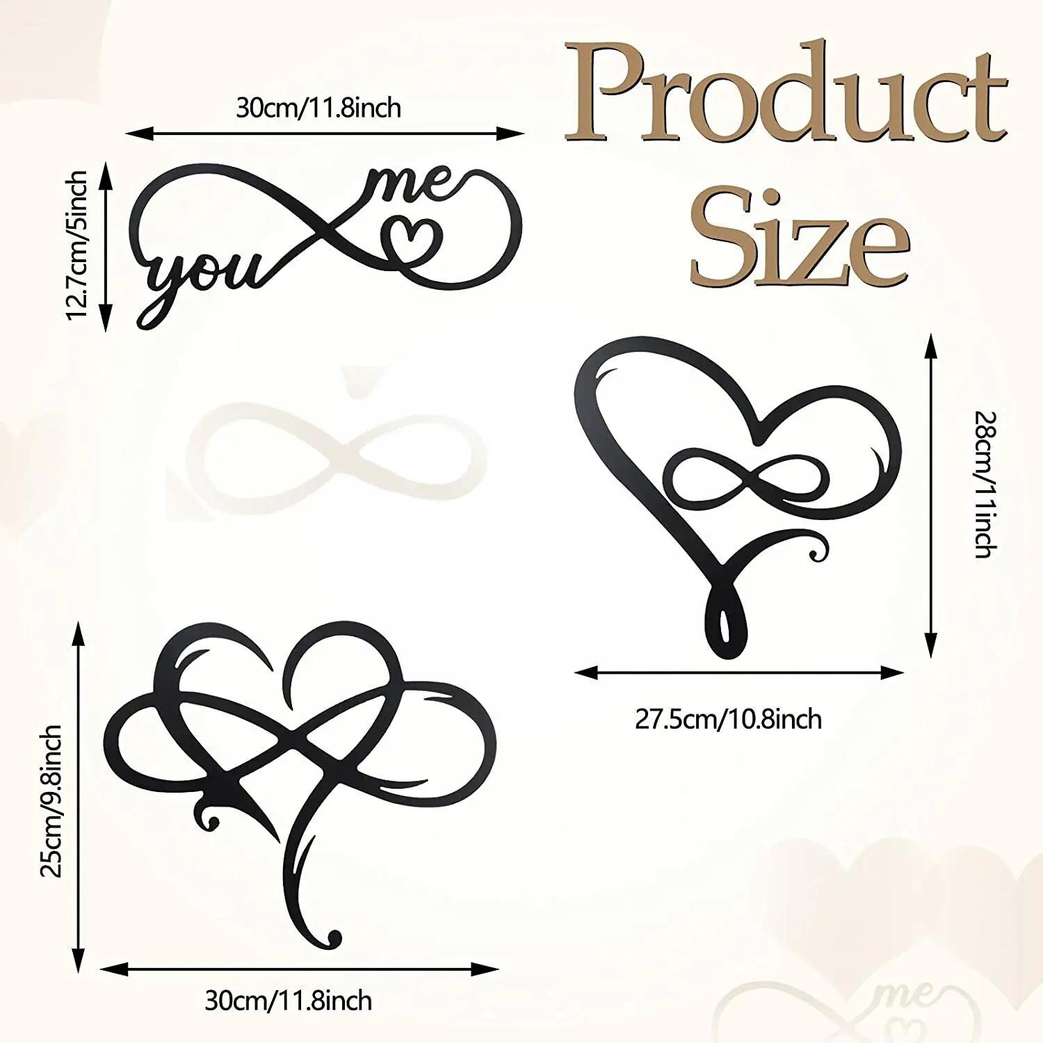 

3 предмета настенного декора Infinity Heart – настенный металлический знак Love, настенное искусство в форме сердца, элегантный и современный металлический декор для дома чёрный