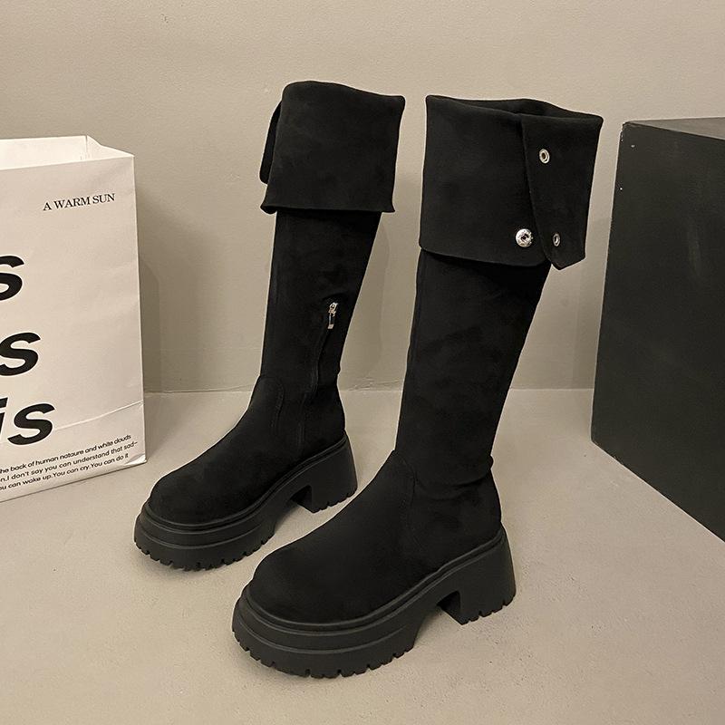 Bottes cuissardes pour femmes automne-hiver 2025 nouveau, les petites personnes gagnent en hauteur, et deux façons de porter des bottes Maillard pliées, bottes longues.