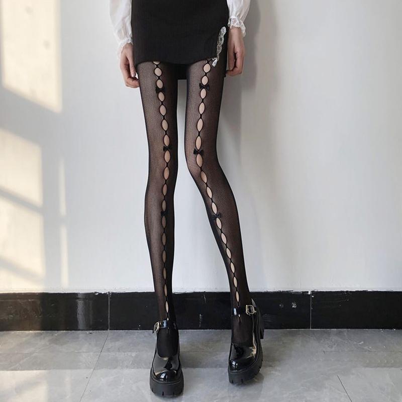 Lolita-style Bow-tie Fishnet Stockings Pantyhose Sexy Openwork Women Socks
