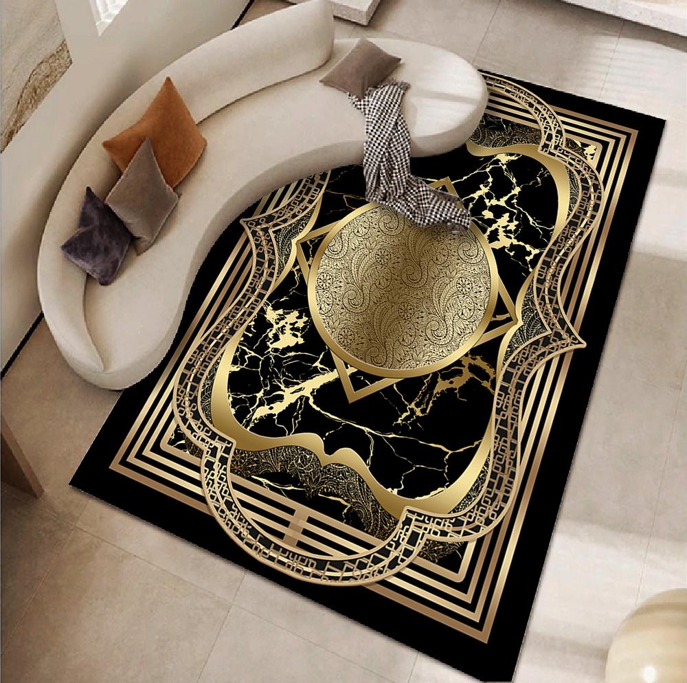Luxury Black Marble Sofa Rug for Living Room European Large Area Non-slip Decoration Carpets Bedroom Study Tatami Soft Floor Mat