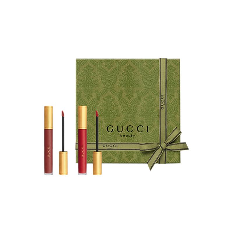 Gucci Makeup Set Colorful Cloud Mist Lip Glaze Velvet Matte Color 2 Two-piece Set: Qingse Cloud Mist Lip Glaze #521 + Qingse Cloud Mist Lip Glaze #25