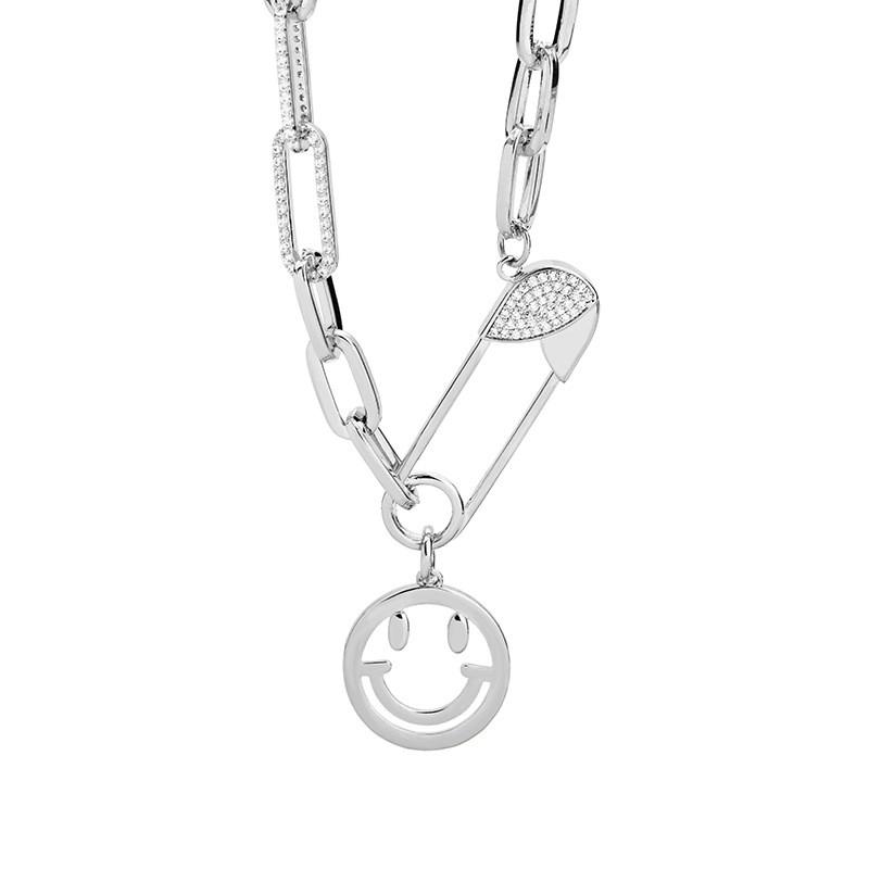 

Steel Titanium Trendy Fall Necklace Featuring Unique Smiley Face Pendant For Elegant Outfits серебряный