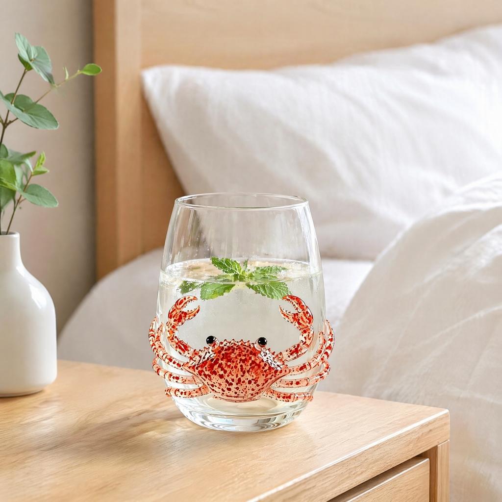 Unique Coastal Style Drinking Glass 12oz Octopus Water Cup Embossed Design Hand Painted Marine Cup for Ocean Lovers Home Bar Decor Decorative Theme