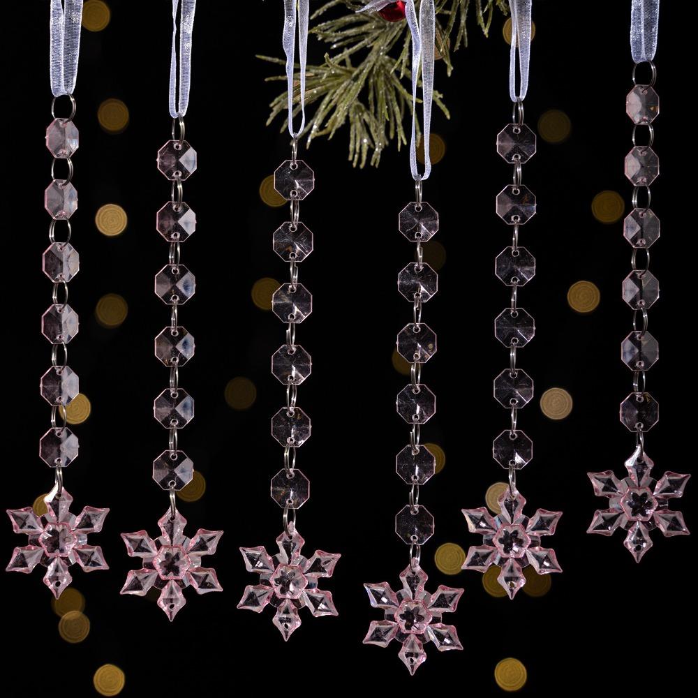 

6pcs/set Sparkling Snowflake Ornament Acrylic Icicle Water Drop Ornament Festival Favors Pink D style