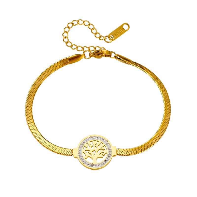 Women's Stainless Steel Tree of Life Bracelet with Zircon Inlay - Non-Fading Titanium Steel