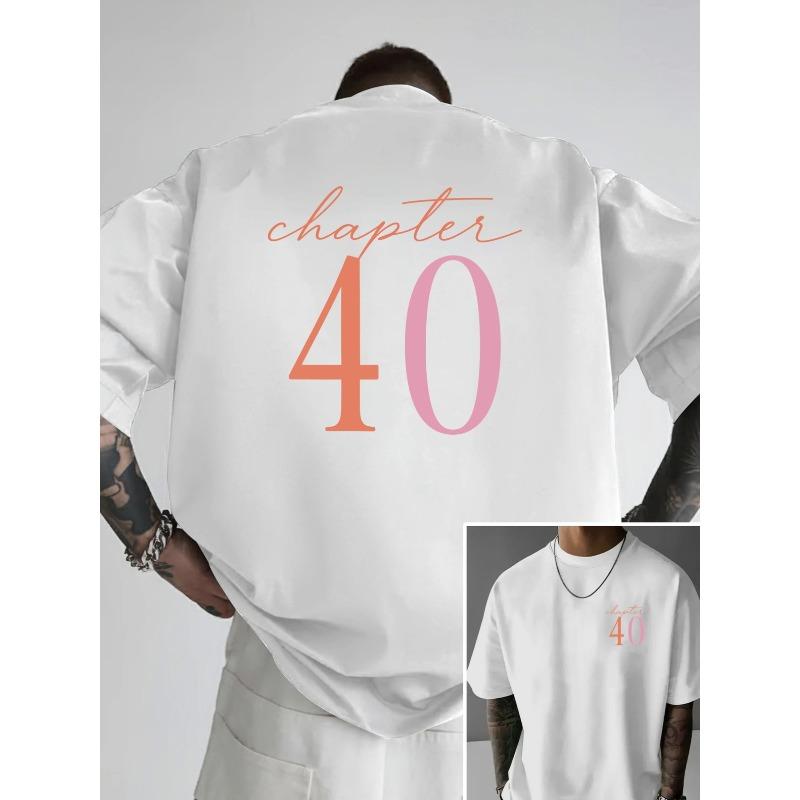 European Size Men's Drop-Shoulder T-Shirt, Chapter 40, Double-Sided Print Men's Loose Fit T-Shirt,New Trendy Style Men's Apparel,Men's Essential Front