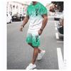Summer Casual Men's Adult Set 3D Printed Pattern Men's Short-Sleeved T-shirt Set Gradient Cool Casual Sports Shorts two-Piece