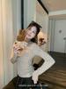 Korean Retro Floral Henley Long Sleeve Slim Fit Women's Top for Autumn/Winter