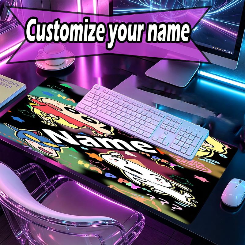 Custom Name Personalized Crayon Shin Pattern Mousepad, Laptop PC Desk Mat, Decorative Desk Mat for Home Keyboard Pad Gift