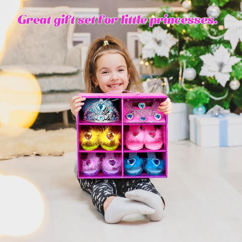 Princess Dress Up Shoes Set, Girls Role Play Dress Up Toys, Toddler Pretend Jewelry Boutique Kit Gift Set for Little Girls Aged 3-6 Years Old, 4