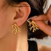 New Exaggerated Lrregular Ocean Coral Stud Earrings for Summer-style Beach Vacation Stainless Steel Punk Zircon Party Gift