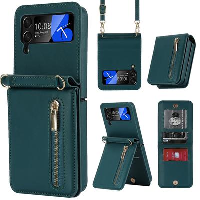 Crossbody Zipper Wallet Phone Case for Samsung Galaxy Z Flip 4 3 Z Flip 4 Z Flip3 5G Card Slot Holder Purse Lanyard Leather Cover