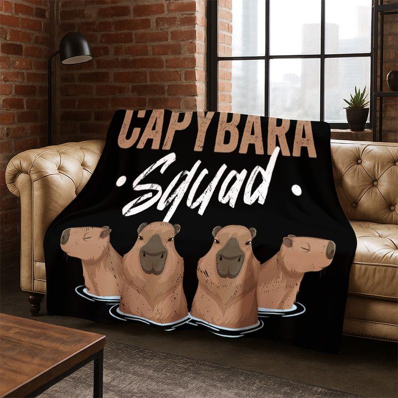 Cute Capibala Cartoon Flannel Blanket Soft Warm Throw Blanket for Bedroom Living Room Bed Travel Camping Picnic Gift Kids