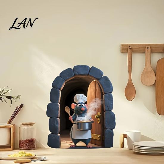 Holiday Theme Wall Decor Christmas Cute Mouse Break?Through Decals, 3D Hole Self?Adhesive Nursery Room Art Stickers, DIY for Living Entryway Kids