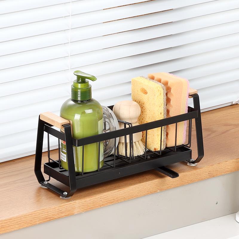 Countertop Kitchen Dish Rack with Sponge, Soap, and Brush Storage