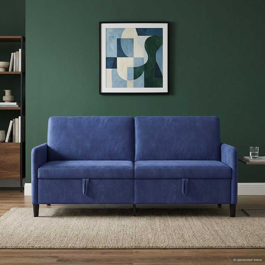 Storage Sofa In Police Blue 192 X 78 X 87 Cm Polyester