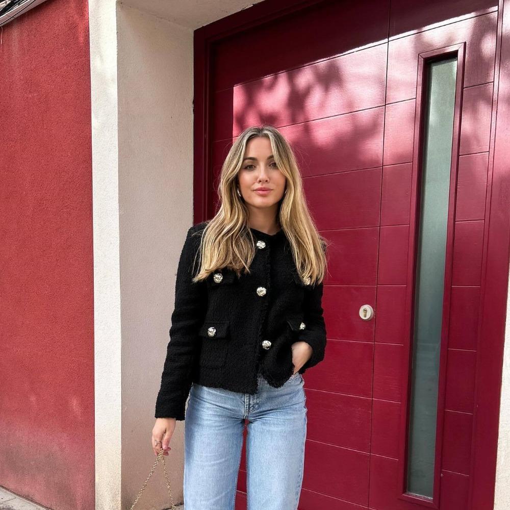 Chic Female Tweed Basic Jacket Coat Women Clothing Woolen Outerwear Long Sleeve Front Button Female Outerwear Chic Tops