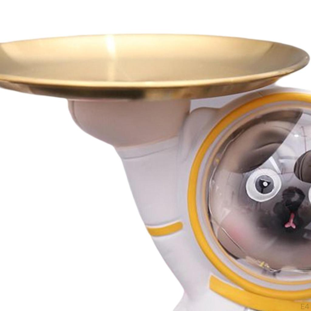 Cute Pug Astronaut Statue Storage Tray, Decoration Resin Animal Sculpture Coin Key Snack Holder for