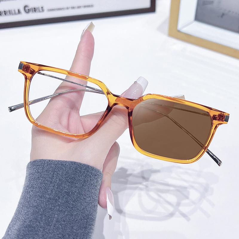 Pochromic Square Sunglasses Rectangle Fashion Women Men Sun Glasses Female Male Metal Frame Anti Blue Light Plain Glasses