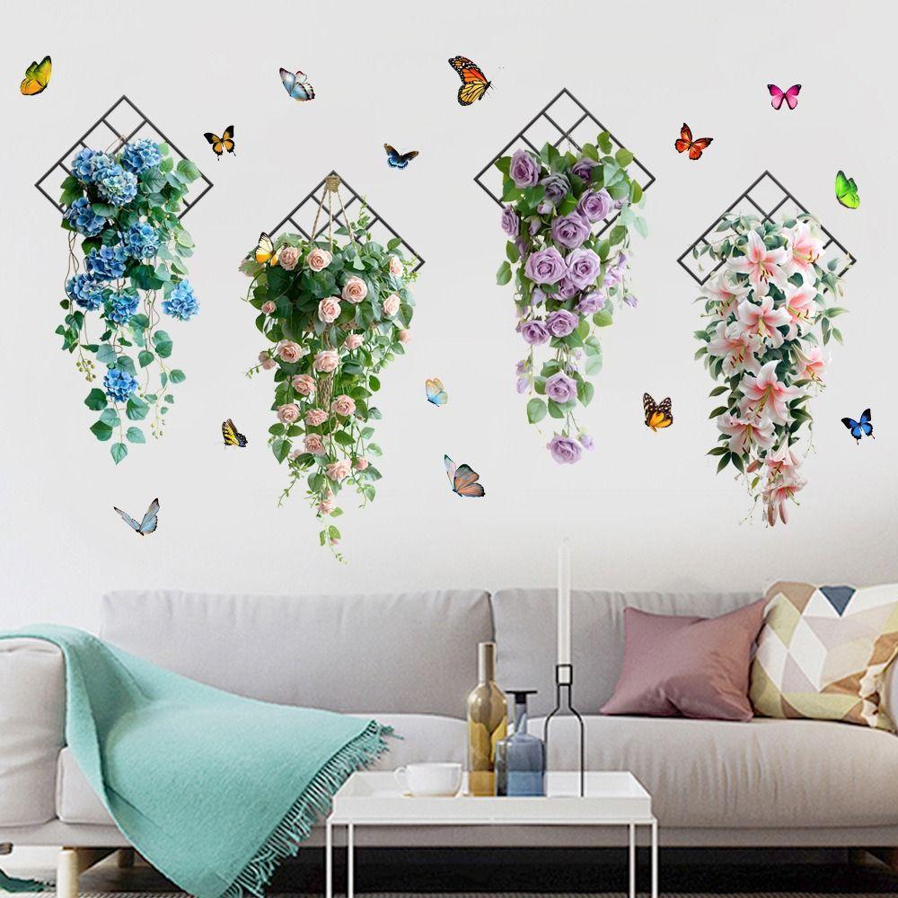 Flower & Butterfly Wall Sticker Multicolor Beautifual Decals  Background Wall
