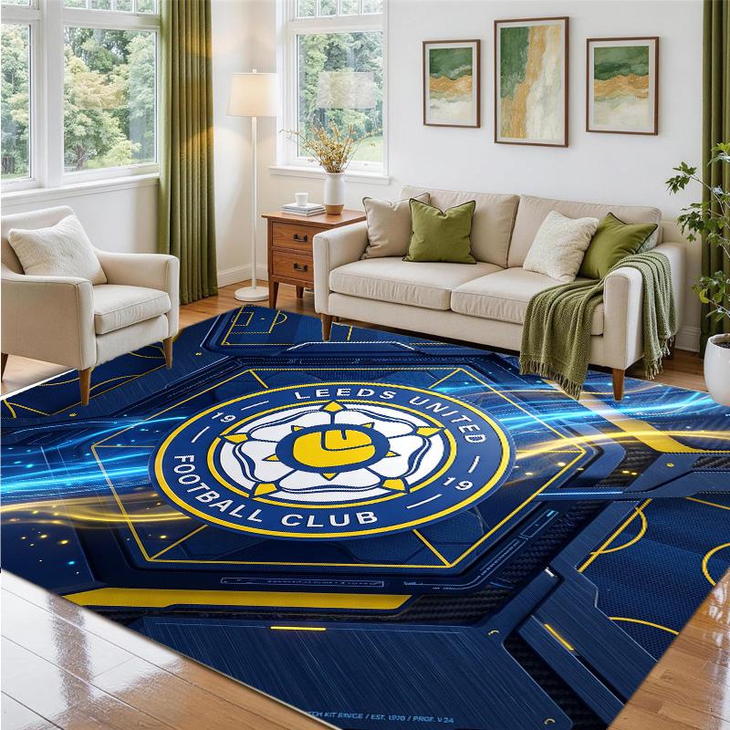 Leeds United Football Design Crystal Velvet Rug Soft Decorative Mat for Bedroom Entrance