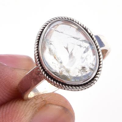 Natural Aquamarine Gemstone Handmade 925 Solid Sterling Silver Ring Size 8 H0Q29