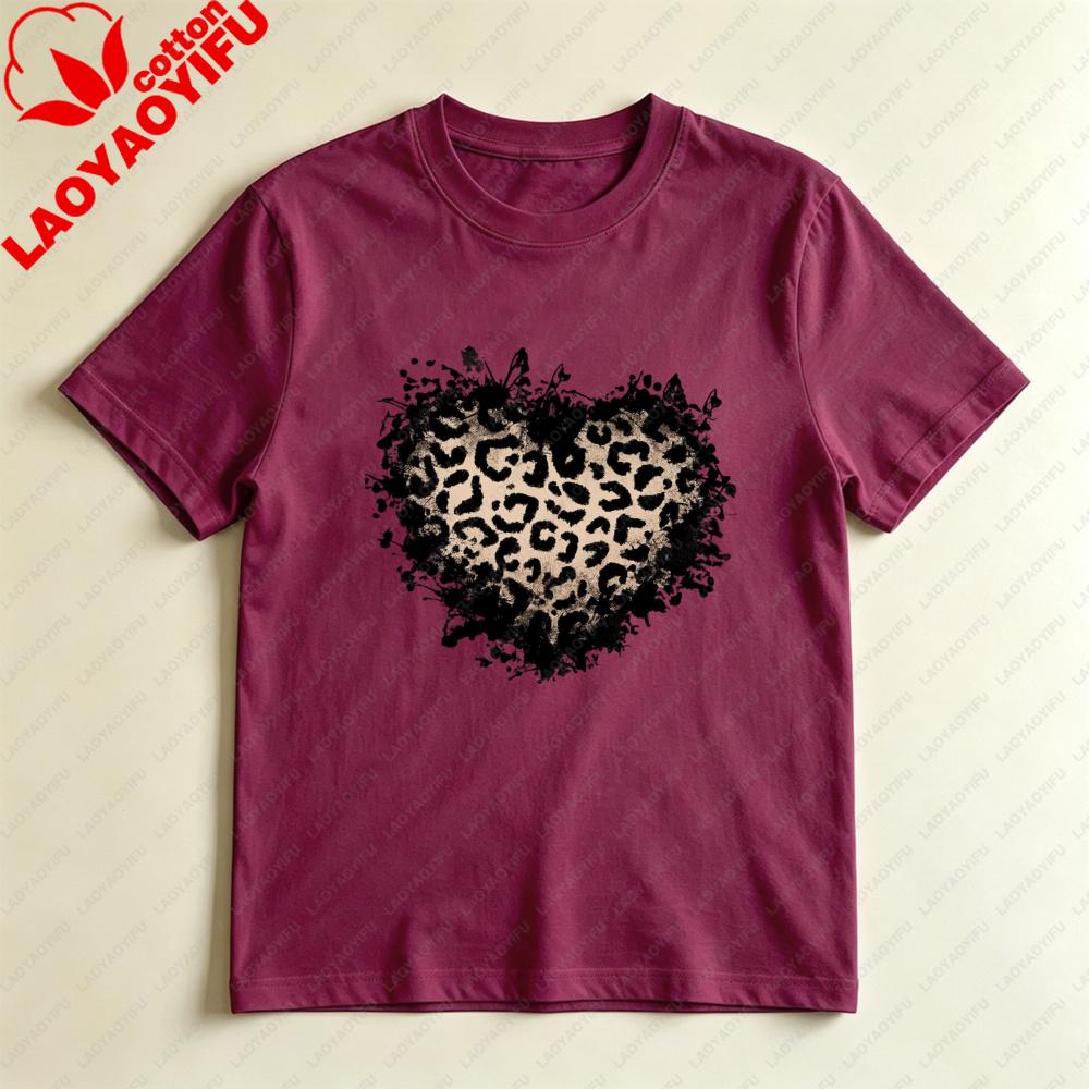 Leopard Print Grunge Heart Graphic Tshirt Trendy Graphic Tee 90s Retro Streetwear Unisex Summer Fashion Daily Life Cotton Tops