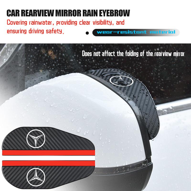 VDW4 For Benz 2PCS Car Logo Rearview Mirror Rain Brow Carbon Fiber Mirror Rain Eyebrow Cover AMG VIANO GLB GLC GLE GLK W108 W124 W126
