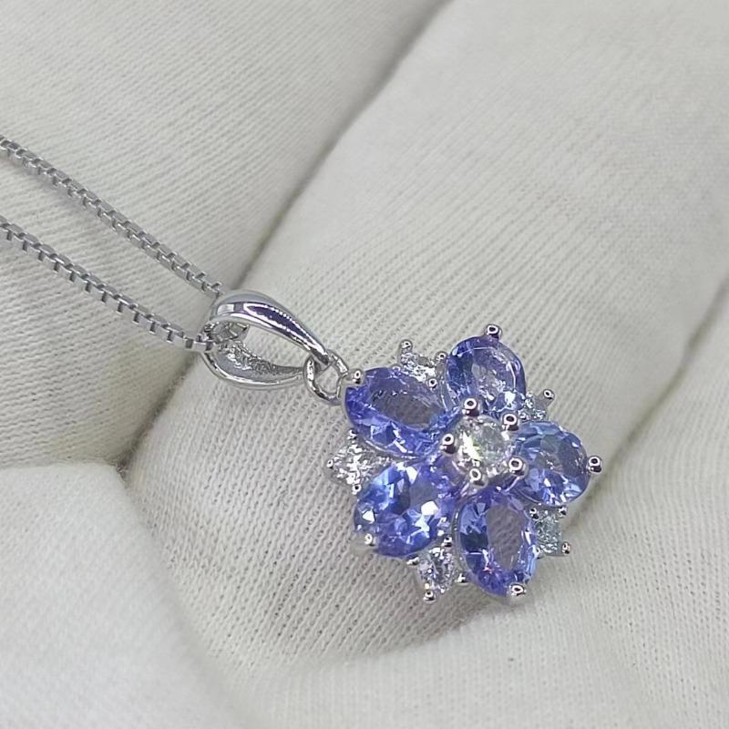 Sace Gems Anhänger für Frauen 925 Sterling Silber 4*5mm Natürlicher Tansanit Anhänger Halskette Hochzeit Party Edlen Schmuck Geschenke