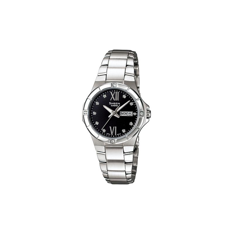 

Casio SHEEN waterproof 50 meters quartz movement stainless steel strap Japanese and Korean watch women s watch black dial SHE-4022D-1A чёрный