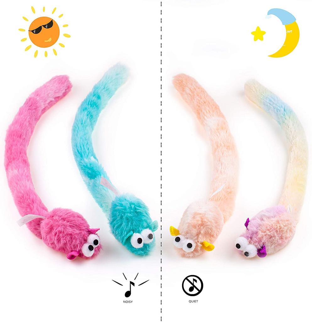 Chiwava 4-Piece 38cm Long Soft Plush Toy with Cat Bell, Rattle Sound, Small Mouse Activity Interactive Toy and Mouse
