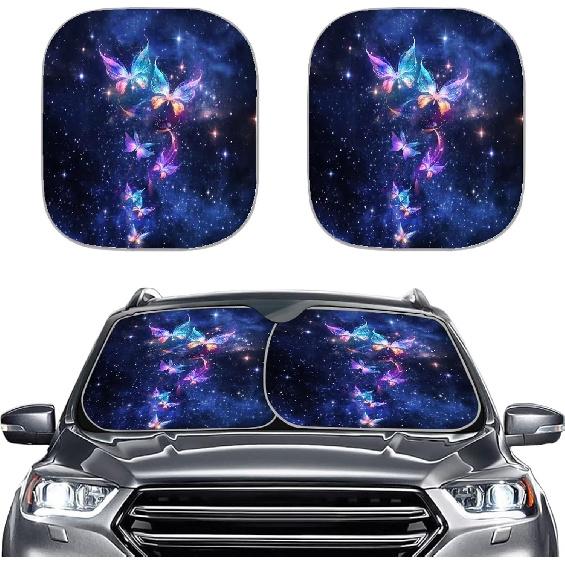 Mushroom Car Windshield Sunshade Daisy Flower Dragonfly Butterfly Mushroom Auto Front Sun Shades Foldable Sunlight Protection Visor Universal Vehicle