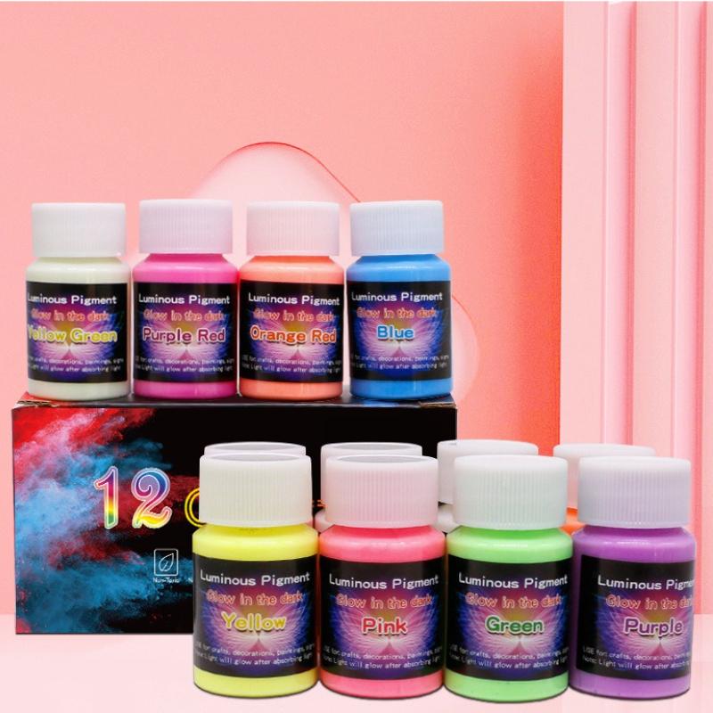 12 Farben 20/30g Hochglanz Wasserbasierte Leuchtfarbe Set für Kinder DIY Handbemalt Selbstleuchtende Kunst Fluoreszierende Farbe
