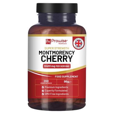 Montmorency Cherry 6400mg - 200 zure kersencapsules - Natuurlijk zure kersenextractsupplement voor mannen en vrouwen