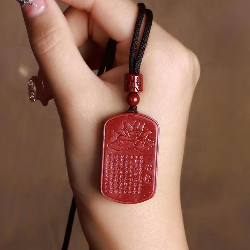 

Natural Cinnabar Purple Gold Sand Lotus Pendant Necklace for Men and Women