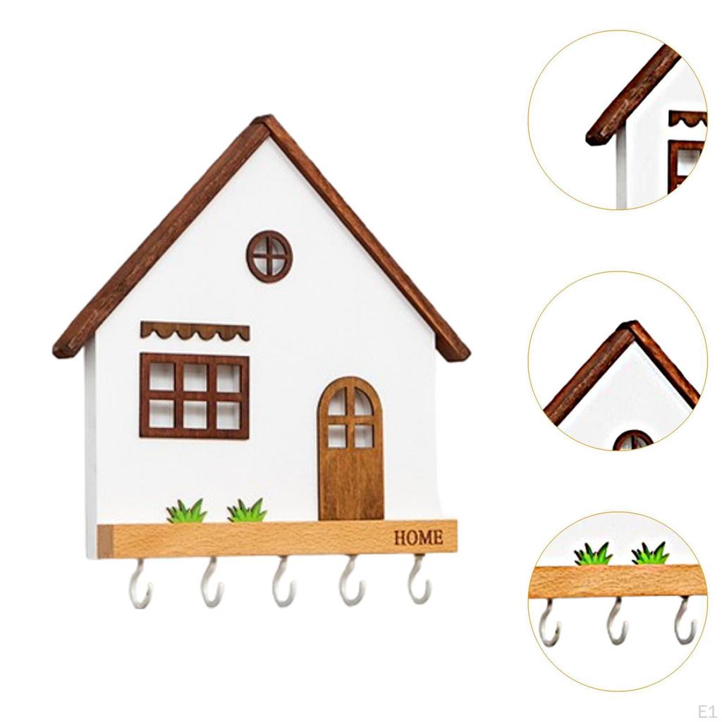 Wooden Key Holder Coat Hanger 5 Hooks Porch Sturdy Wall Mounted Office Home Entryway Hallway Indoor