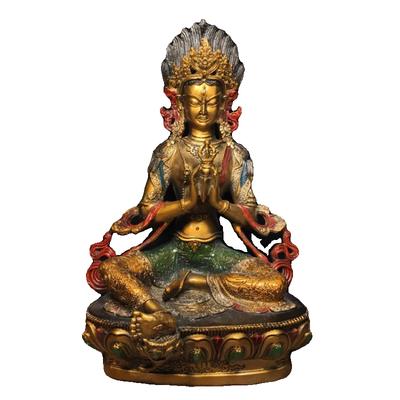 Ancient China's Refined Pure Copper Painted Green Tara Buddha with Exquisite Craftsmanship and Thick Coating