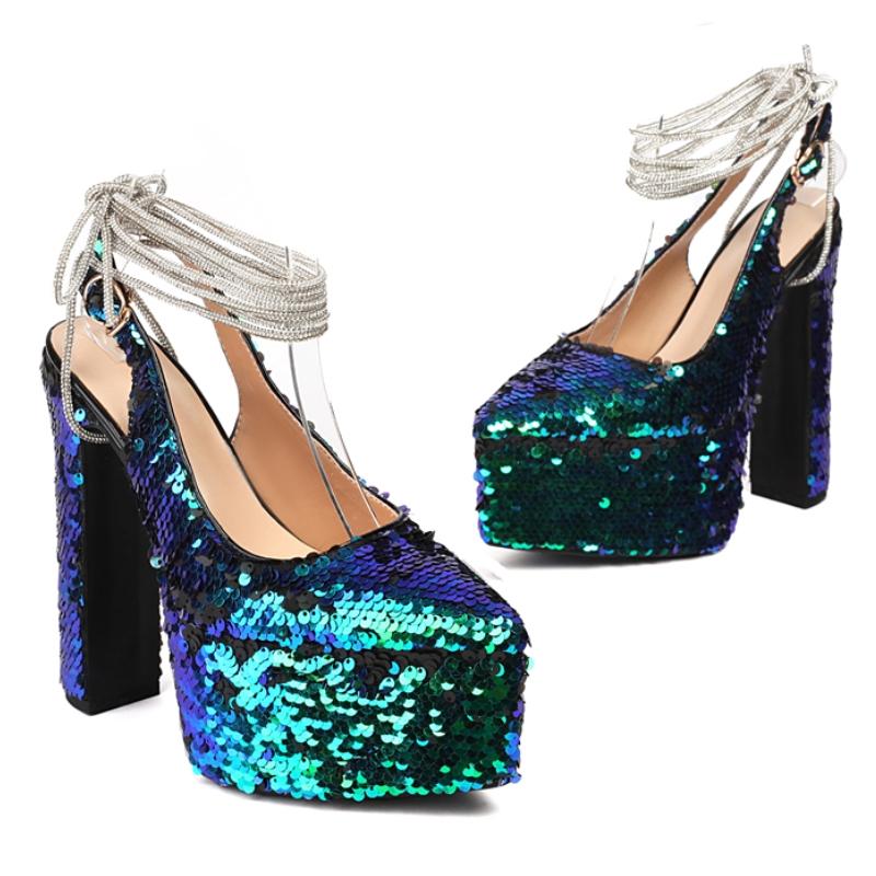 Luxussandalen Damen Sommerschuhe Plateau High Heels Slingback Gold Silber Pink Pumps Damen Hochzeit Tanz Stripperschuhe