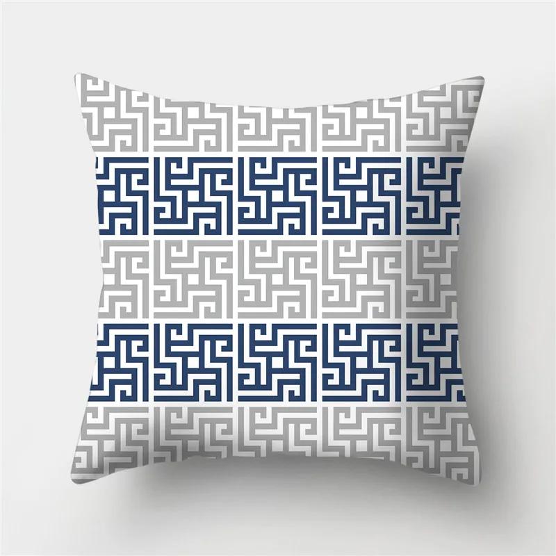 Sofa Cushion Pillow Home Decor Pillowcase Geometric  Cover Blue Grey  Decoration