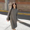 Demana Women's Korean Style Hooded Cable Knit Mid-length Dress