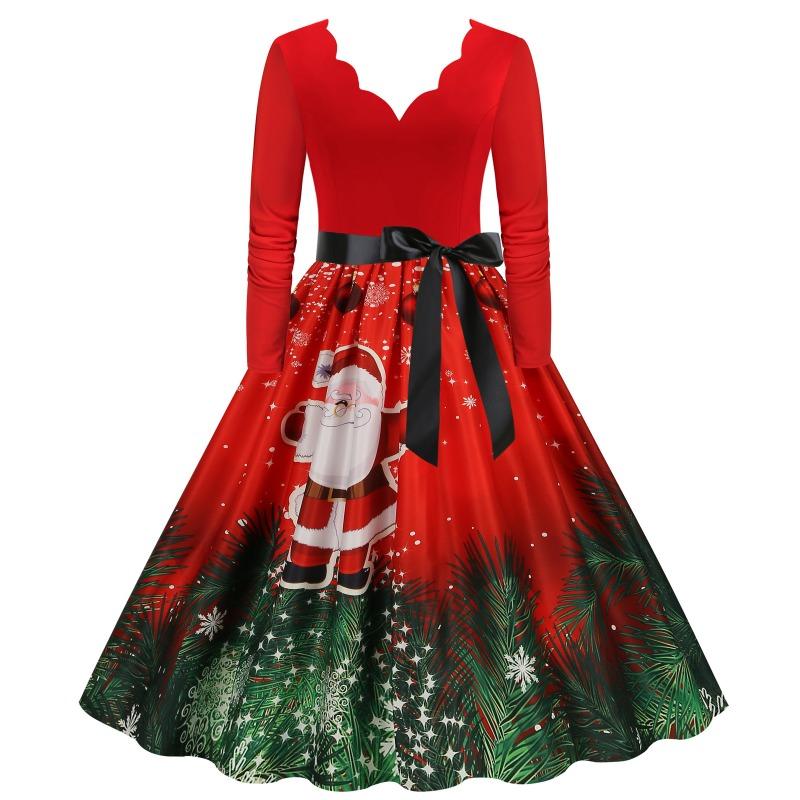 JPNTKY Fashion Spring Autumn Long Sleeve V-Neck Casual Dresses