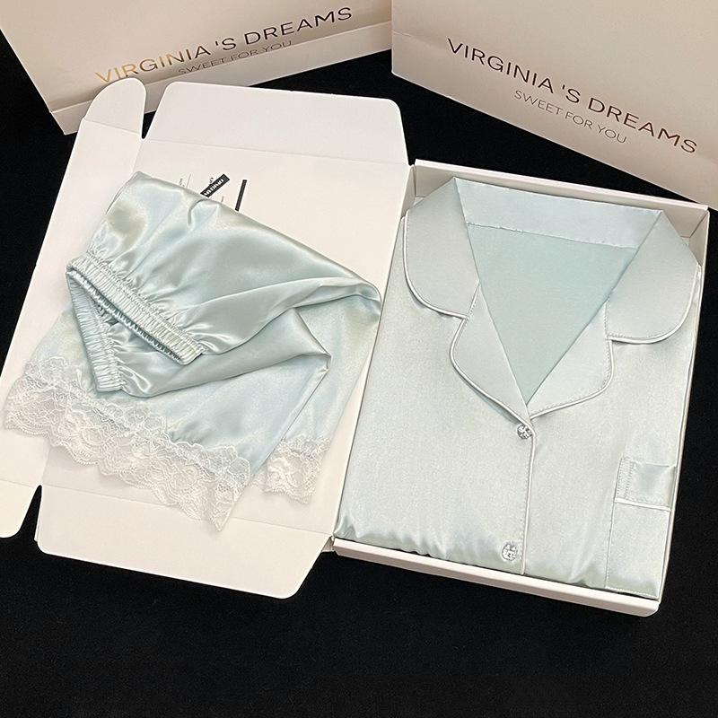 

Wind Ice Silk Pajamas Women S Summer Short-Sleeved High-End Simple Solid Color Summer Suit M