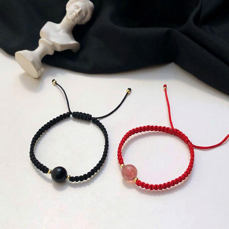 Lucky Stone Rope Couple Bracelets Black Red Bead Hand-Woven Charm Bracelet  Women Jewelry Wedding Accessories Girls Gift