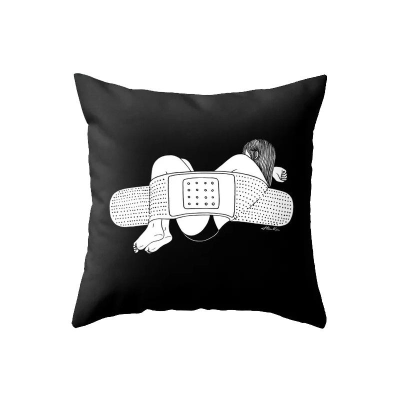 Nordic Black And White Cartoon Portrait Ultra-Short Velvet Pillow Cover Without Core Cushion Cover Premium Durable