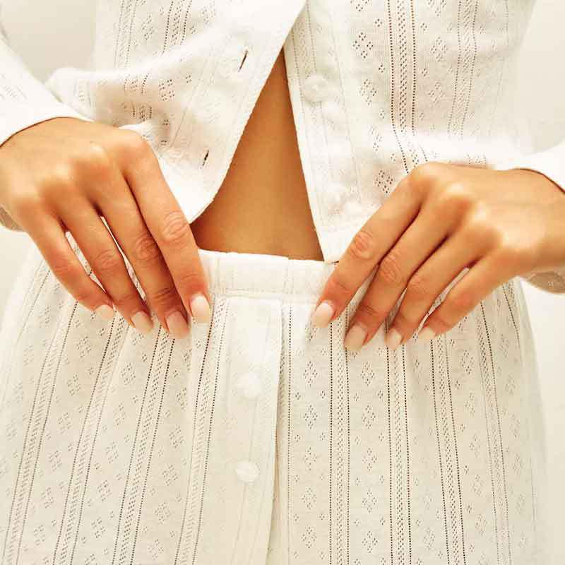 European Fashion Long Sleeve Jacquard Pajama Set with Hollow Design - Sexy Slim Fit Long Pants Home Wear